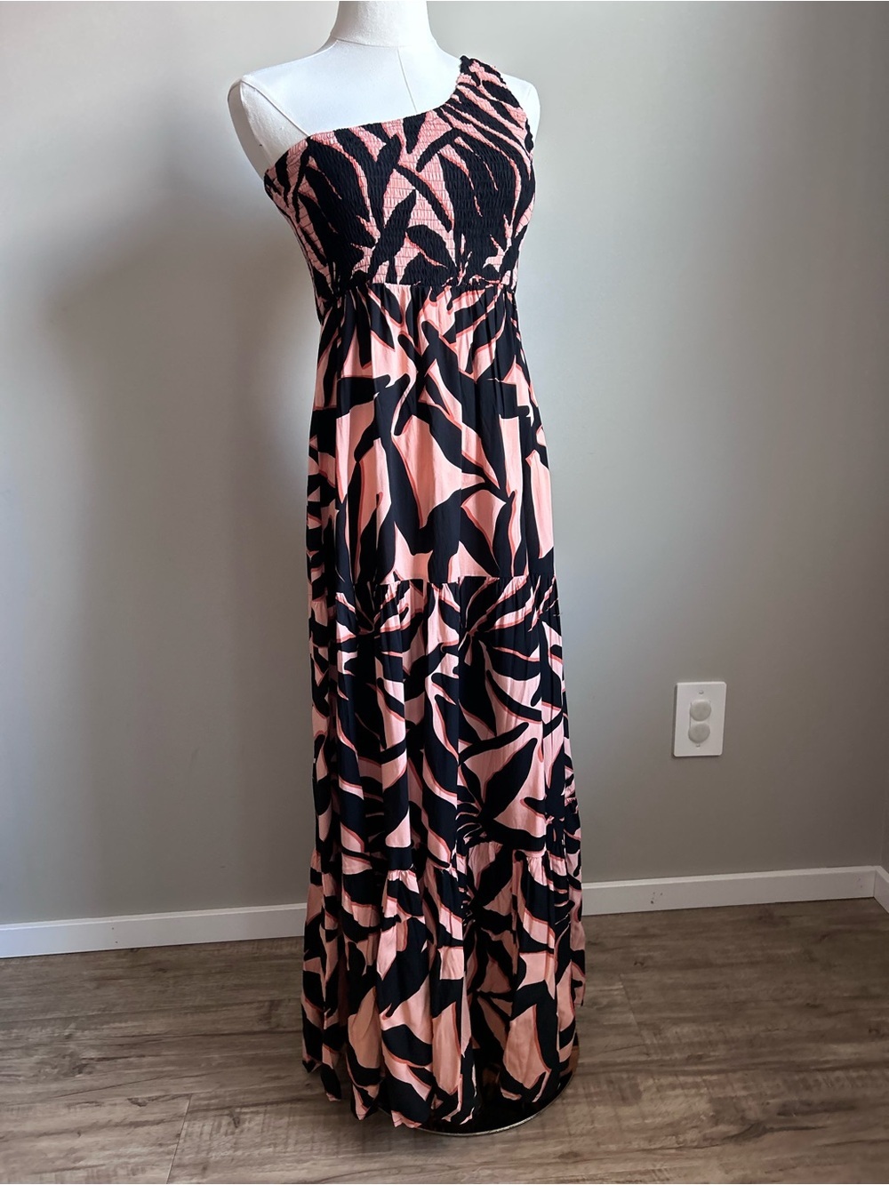 Abel the Label One-Shoulder Pink Black Maxi Dress beachy summer vacation boho